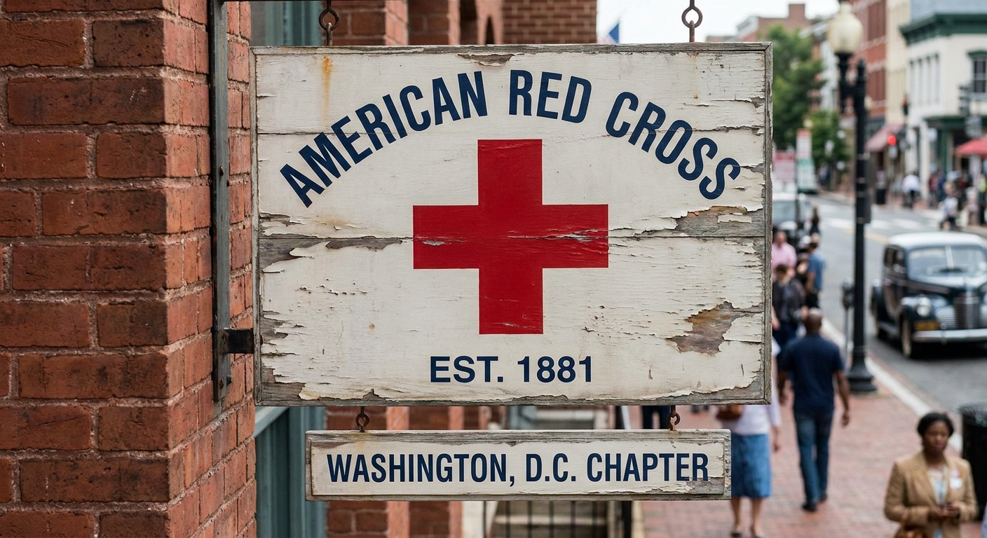 An American Red Cross sign and logo.