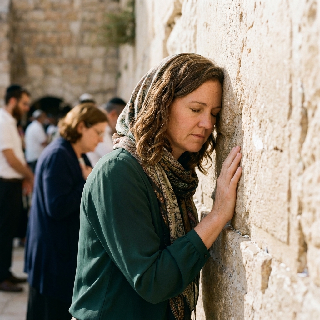 Worshippers praying near the Western Wall in Jerusalem